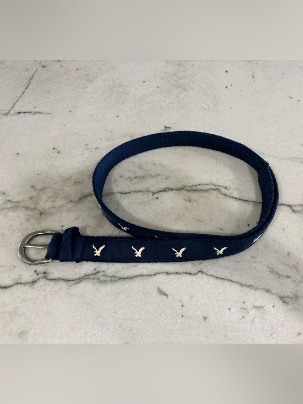American Eagle Outfitters Navy Blue Canvas Belt with Silver Bird Accents